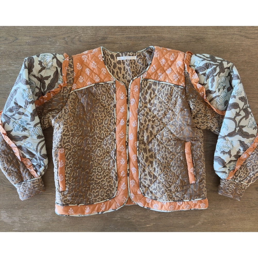 Anthropologie Quilted Mixed-Print Jacket in Brown and Orange